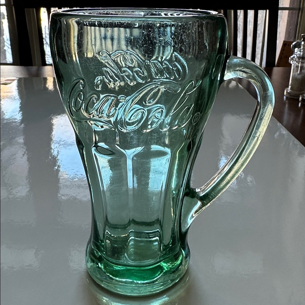 Vintage Libbey Coca-Cola Glass Mug With Handle Embossed 16 oz Green.